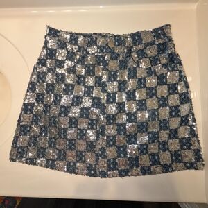 Storia Silver and Blue Sequin Mini Skirt